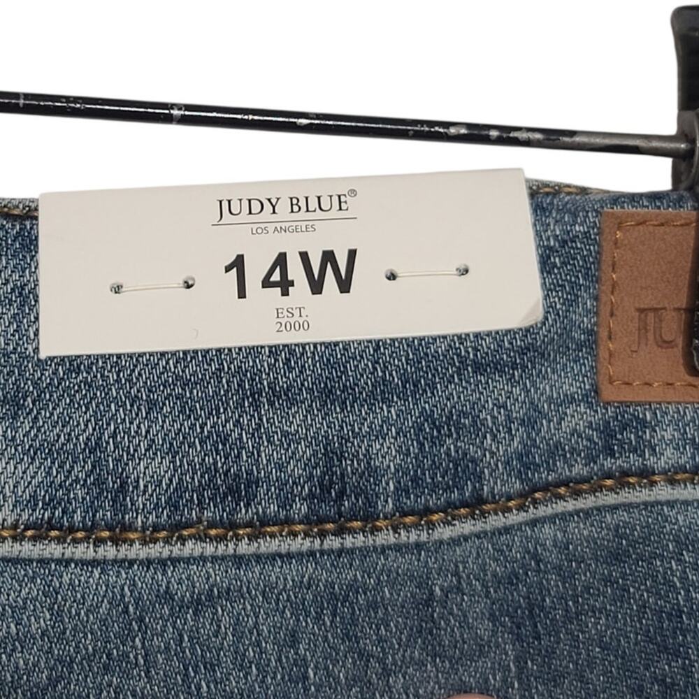 Judy Blue Flare Jeans 14W NWT Medium Wash High Waist Destroyed Stretch - Picture 4 of 5